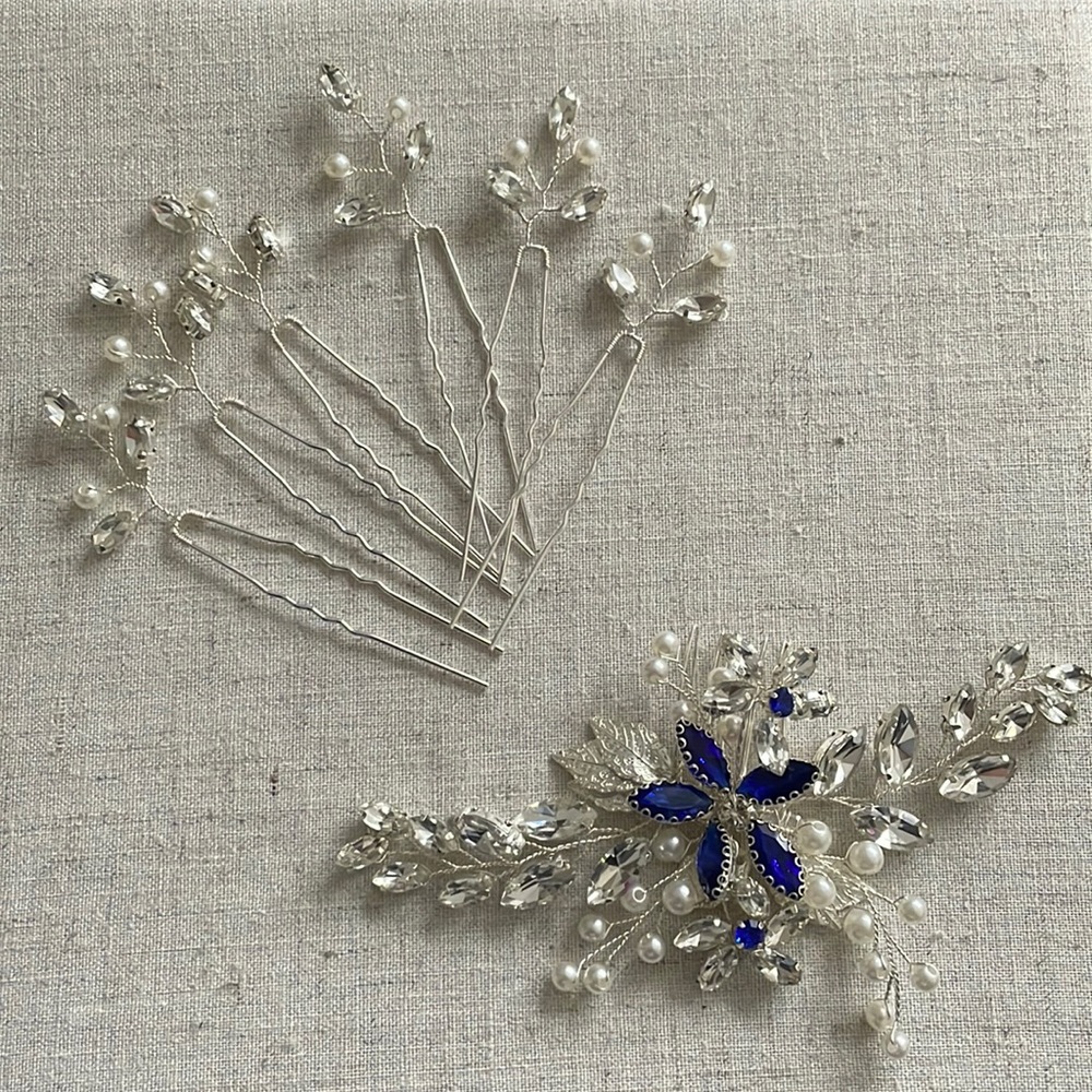 ‘Something Blue’ bridal hair pin set